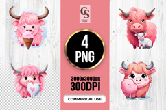 Cute Pink Highland Cow Clipart Sublimation PNG Product Image 1