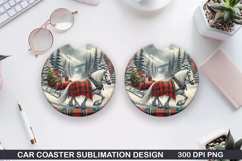 White horse Car Coaster Sublimation| Christmas Coaster PNG Product Image 1