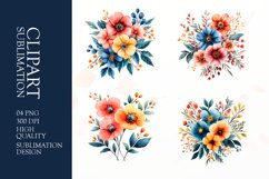 Watercolor floral flower bunch clipart sublimation png Product Image 1