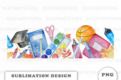Watercolor School Supplies Seamless Border png Product Image 1