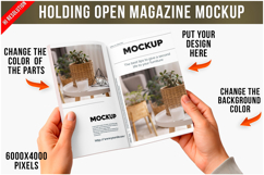 Woman Holding Open Magazine Mockup Product Image 1