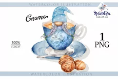Watercolor gnome in a mug of tea with cookies, Gnome PNG Product Image 1