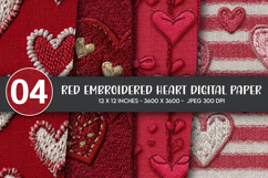 Red Embroidered Heart Digital Paper Product Image 1