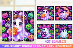Neon Cute Ghost 20 OZ Skinny Tumbler Wrap Sublimation PNG. Product Image 1