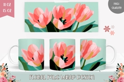 Pink Tulips Mug Wrap, Pink Flowers Mug PNG, Floral Mug Product Image 1