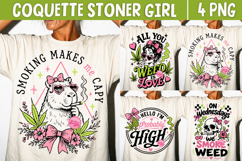 Coquette Stoner Girl PNG, Weed Lover Skull Pink Retro Girly Product Image 1