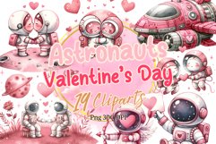Valentine’s Day Astronauts Watercolor Clipart Product Image 1