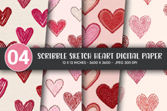 Scribble Sketch Heart Digital Paper Product Image 1