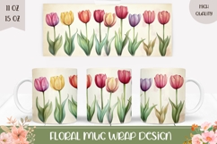 Spring Flowers Mug Wrap, Watercolor Tulips Mug PNG Product Image 1