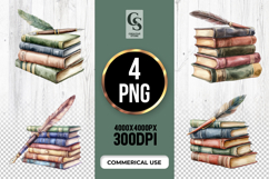 Vintage Books and Feather clipart sublimation PNG Product Image 1