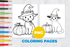 Witch&#039;s cat with a pumpkin Coloring Pages | Coloring book Product Image 1