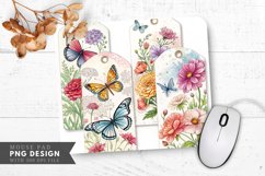 Butterfly And Floral Gift Tags Mouse Pad PNG Design Product Image 1
