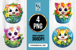 Cute Cat In Flower Pot Clipart Sublimation PNG Product Image 1