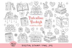 Valentine Bookish Digital Stamp, Romance Books Coloring Page Product Image 1