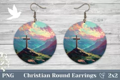 Christian Cross Round Earrings, Christian Cross Earrings PNG Product Image 1