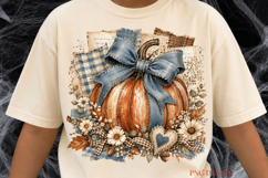 Fall Pumpkin PNG, Denim Bow Pumpkin Sublimation,autumn Product Image 3