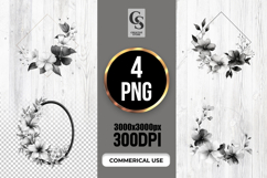 Black White Floral Geometric Frame Clipart Sublimation PNG Product Image 1