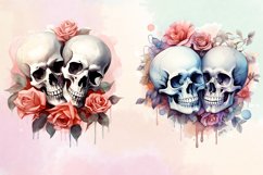 Valentines Day Skull Clipart Bundle, Watercolor Skull Valent Product Image 2