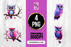 Cute Colorful Owl on Branch Clipart PNG Product Image 1