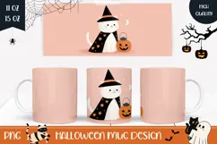 Cartoon Halloween Cat Mug Wrap, Kawaii Pumpkin Mug Design Product Image 1