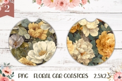 Pastel Flowers Car Coasters, Floral Round Coaster Template Product Image 1