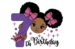 Black Girl Clipart 7th Birthday SVG Afro Puffs Glitter Bows Product Image 1