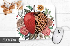 Artistic Apple with Animal Prints and Floral Mouse Pad PNG Product Image 1