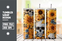 Skull and flower watercolor tumbler wrap sublimation Product Image 1