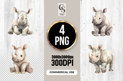 Cute Watercolor Baby Rhino Clipart Sublimation PNG Product Image 1