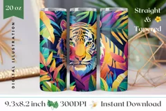 Colorful Tiger Tumbler Wrap, Tropical Leaves Tumbler Design Product Image 1