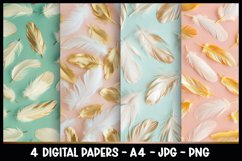 4 Pastel Feathers Digital Papers I Junk Journal Pages Product Image 1