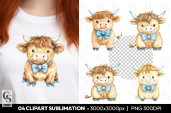 Cute Highland Cow With Bow Clipart Sublimation PNG Product Image 1