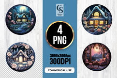 Night Cottage Cabin Landscape Sublimation SVG PNG Product Image 1