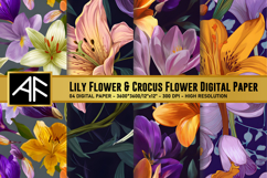Lily &amp; Crocus Flower Digital Paper | Flower Pattern Product Image 1