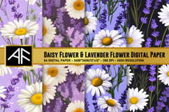 Daisy &amp; Lavender Flower Digital Paper Product Image 1