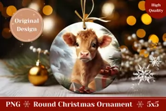 Christmas Ornament PNG, Christmas Cow Ornament Sublimation Product Image 1