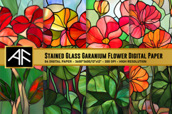 Stained Glass Garanium Flower Digital Paper Product Image 1