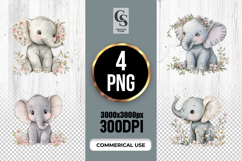 Watercolor Cute Baby Elephant Clipart Sublimation PNG Product Image 1