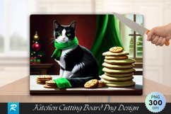 Christmas Cheer Tuxedo Cat and Cookies Cutting Board PNG Product Image 1