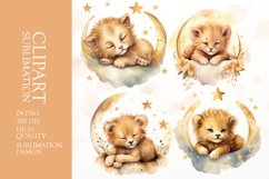 Watercolor nursery lion cub sublimation clipart png Product Image 1
