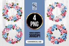Pink Blue Floral Wreath Clipart Sublimation PNG Product Image 1