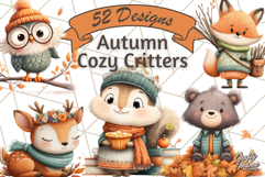 Cozy Autumn Animal Clipart, Fall Forest Critters PNG Product Image 1