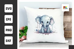 Cute Kawai baby elephant watercolor SVG, baby elephant png Product Image 1