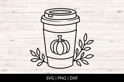 Hand Drawn Fall Coffee Cup With Pumpkin SVG Product Image 1