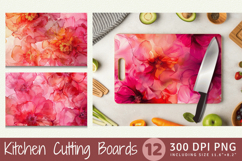 Pink &amp; Red Alcohol Ink Flowers Cutting Boards sublimation De Product Image 1