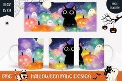 Halloween Black Cat Mug Design, Kawaii Cat Coffee Mug Product Image 1