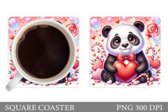 Valentines Panda Coaster. Cute Panda Coaster Sublimation Product Image 1