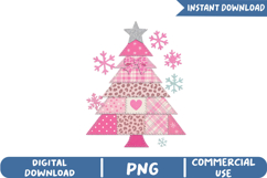 Pink Patchwork Christmas Tree Sublimation, Christmas Png Product Image 1