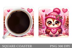 Cute Owl Coaster Design. Valentines Owl Coaster Sublimation Product Image 1