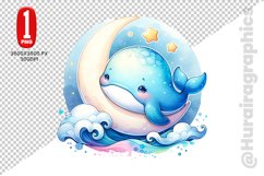 Cute Whale Clipart - PNG File Product Image 1